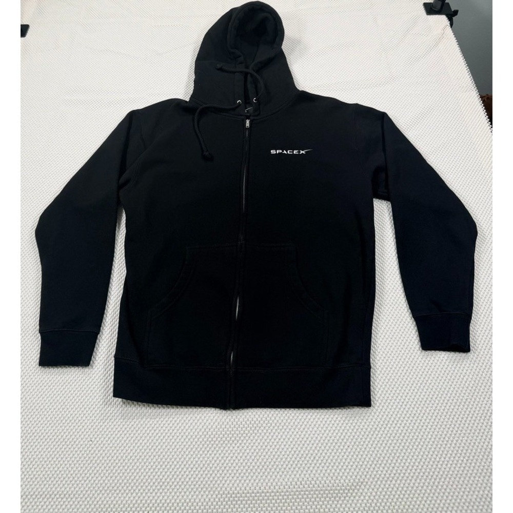 SpaceX Hoodie Mens Medium Black Full Zip Sweatshirt Fleece Drawstring